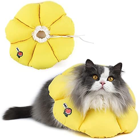 HiDREAM Cat Cone Collar,Cute Waterproof Elizabethan e Collar for Cats,Anti-Bite Lick Wound Healing Safety Cat Recovery Collar,Yellow Flower All-Season Style by HHIDREAM
