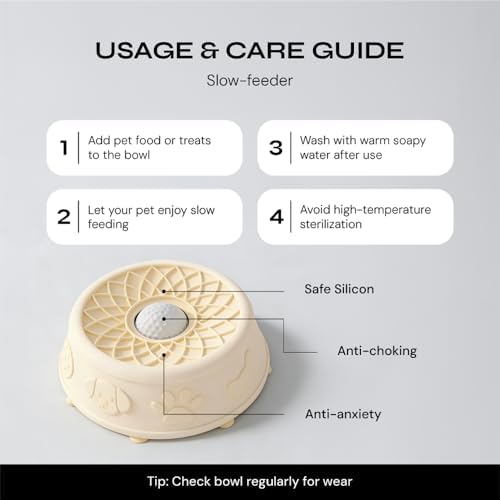 Slow Feeder Dog Bowl with Rolling Ball, No Spill Silicone Pet Lick Bowl for Dogs and Cats, Anti Slip Suction Base, Interactive Pet Feeder for Slower Eating and Cleaner Mealtime (White) - Image 4
