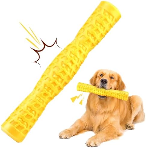 LOYEE Dog Squeaky Toys Interactive Dog Toys for Aggressive Chewers Tough Rubber Chew Toys for Medium/Large Breed, Indestructible Puppy Chew Toys for Teething (Yellow) by LOYEE