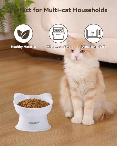 MateeyLife Raised Cat Bowls, Cat Food Bowl Elevated for Kittens & Small Dogs, 15°Tilted Protect Pets' Neck and Anti Vomiting, Whisker Friendly Food & Water Feeding Bowl, 6 oz Each - White - Image 6