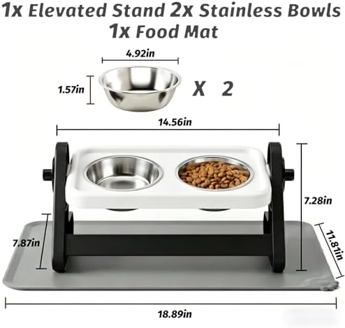 Elevated Cat Bowls with Food Mat, Light Grey - Image 6