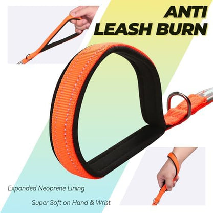 VIVAGLORY Double Handle Dog Leash Twingrip, 5ft x 1/2in, Orange - Image 3