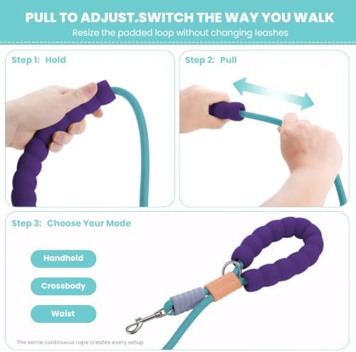 Double Dog Leash, Hands Free Dog Leash Set w/Sponge Handle, Adjustable 4.9-9.8ft for Walking Jogging Running Training, Multifunctional Handheld Crossbody Waist for Small Medium Dogs - Image 3