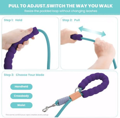 Double Dog Leash, Hands Free Dog Leash Set w/Sponge Handle, Adjustable 4.9-9.8ft for Walking Jogging Running Training, Multifunctional Handheld Crossbody Waist for Small Medium Dogs - Image 3