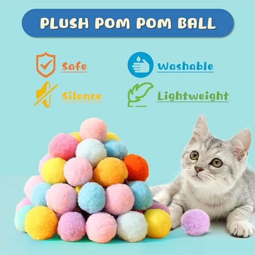 Low Noise Interactive Cat Ball Launcher Gun, 1 Noise-Reduced Launcher (New Upgraded), 20 Pcs Colorful Silent Plush Pom Pom Balls (1.2 inches), with 4 Pcs Cat Spring Toy - Image 3