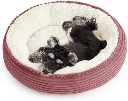 Love's cabin Round Donut Cat and Dog Cushion Bed, 24in Pet Bed for Small or Medium Dogs, Anti-Slip & Water-Resistant Bottom, Soft Durable Fabric Pet Beds, Washable Calming Cat Bed Dusty Rose by Lovescabin