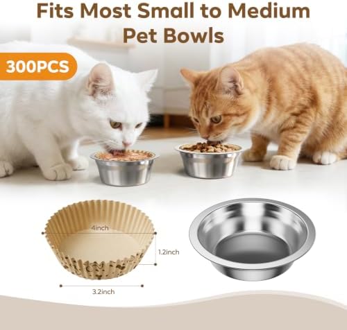 300 Pack Disposable Cat Bowl Liners with 2 Stainless Steel Bowls - Image 2