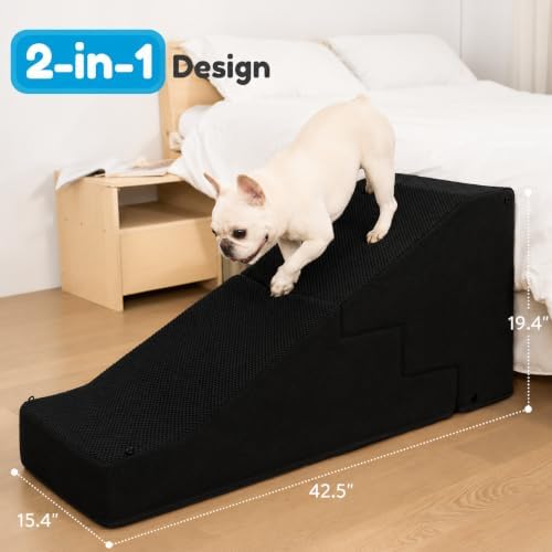 4-Step Dog Stair and Ramp for Small Dogs and Cats, Pet Steps for Bed with Non-Slip Bottom, Black - Image 3