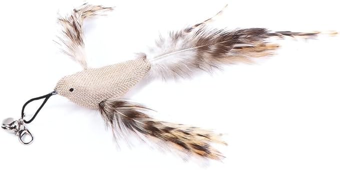 White Burlap Bird Cat Feather Toys, Interactive Toy with Refills, Wand Toy for Indoor Interactive Cat Feather Toys