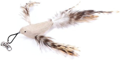White Burlap Bird Cat Feather Toys, Interactive Toy with Refills, Wand Toy for Indoor Interactive Cat Feather Toys