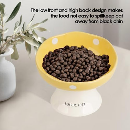 Ceramic Elevated Cat Bowls, Tilted Raised Pet Dish Anti Vomit Kitten Bowl for Indoor Cats, Whisker Friendly Pet Food and Water Bowl for Kitten, Cat, Puppies, Dishwasher Safe (Yellow) - Image 5
