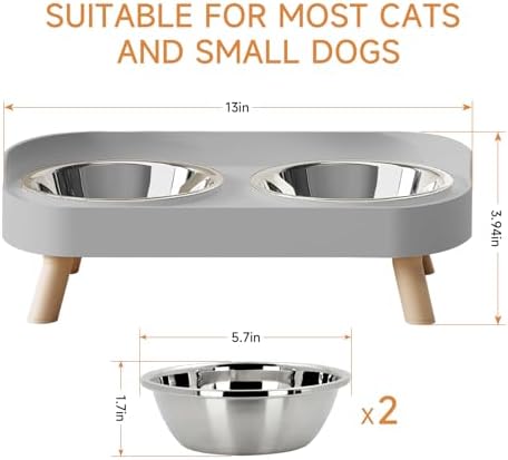 Elevated Cat Bowl, Raised Cat Food and Water Bowl Set for Indoor Cats, Splash Proof with 2 Stainless Steel Pet Food Bowls for Cats and Puppies, Whisker Fatigue and Dishwasher Safe - Grey - Image 5