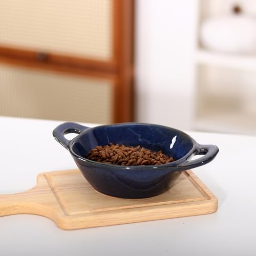 Ceramic Cat Bowl Cats Dishes for Food and Water, 8.3 Inch Dog Bowls, 7 oz Ceramic Cat Food Bowl, Whisker Fatigue Pet Plate, Pet Water Bowls with Handle Perfect for Indoor Cats (Dark Blue) - Image 6