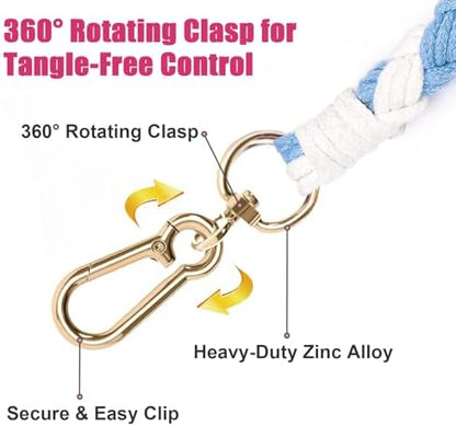 5FT Braided Cotton Rope Leash for Small, Medium and Large Dogs,Blue & White Color - Image 4
