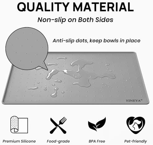 YINEYA 18" x 12" Silicone Cat Food Mat Waterproof, 0.2" Raised Edge(Gray) - Image 4
