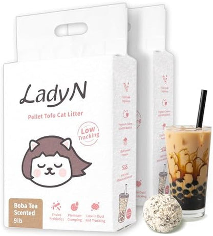 Lady N Pellet Tofu Cat Litter, Boba Tea, Strong Clumping, Low Tracking 18lb by LadyN