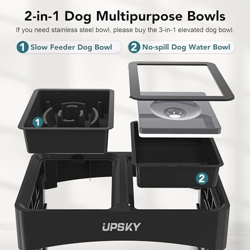 UPSKY 2-in-1 Elevated Dog Bowls Set with 4 Height Adjustable Stand, Balck - Image 3