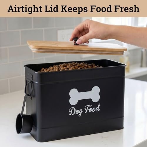 Metal Dog Food Container 15-20 lbs w/ Airtight Bamboo Lid, 70 Cup Capacity - Image 4