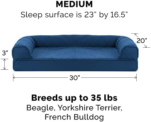 Furhaven Orthopedic Dog Bed for Medium/Small Dogs w/ Removable Bolsters & Washable Cover, For Dogs Up to 35 lbs - Quilted Sofa - Navy (Blue), Medium - Image 2