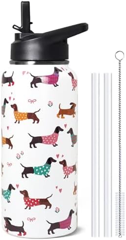 32oz Dachshund Insulated Stainless Steel Sports Water Bottle with Straw, Hiking, Cycling, Gym, Dog Gifts for Women by Unknown