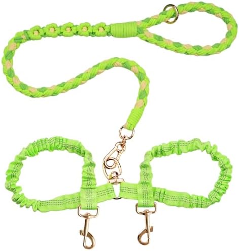 Dual Dog Leash,Double Dog 360 Swivel No Tangle Walking Leash,Comfortable Shock Absorbing Reflective Bungee for Two Dogs (Green) by Panda+Jianghu