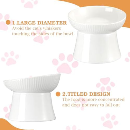 2 Pcs Cat Elevated Ceramic Bowls Raised Cat Food and Water Dishes, High Edge, Anti Vomiting Cats Feeder Bowl for Pets Kitten Puppies Dry Wet Food and Water, Dishwasher Safe - Image 4
