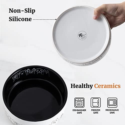 Fun Elements Ceramic Dog Bowls - Large, Non-Slip, 64 Fl Oz, Black with Adorable Dog Patterns (Large, Black) - Image 2
