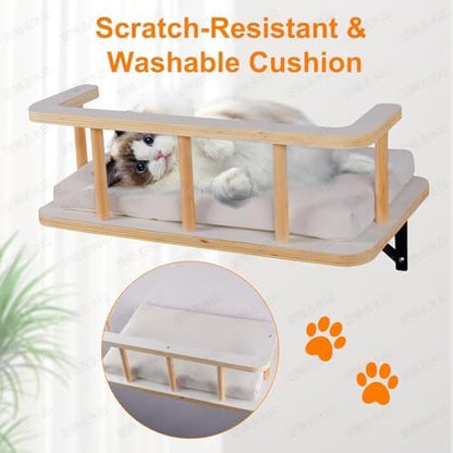 Large Cat Wall Shelves with 5 Steps - Heavy Duty Cat Wall Furniture, Climber, Shelves & Perches with Comfy Cushion & Guardrails, Space-Saving for Indoor Cats(Dark) - Image 4