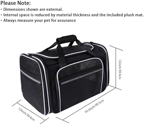 TSA Airline Approved Large Pet Travel Carrier,4 Sides Expandable with 2 Mesh Pockets,3 Entry, Soft Sided Collapsible Dog Carrier for 2 Cats,Kittens,Puppies,Dog, X-Large, Black & White - Image 3