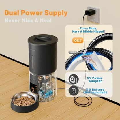 4.2L Automatic Cat Feeder,2.4G WiFi Timed Auto Cat Food Dispenser with 10s Voice Recorder,Dual Power Supply,4.2L Auto Cats Feeder(Black,Single Bowl) - Image 4