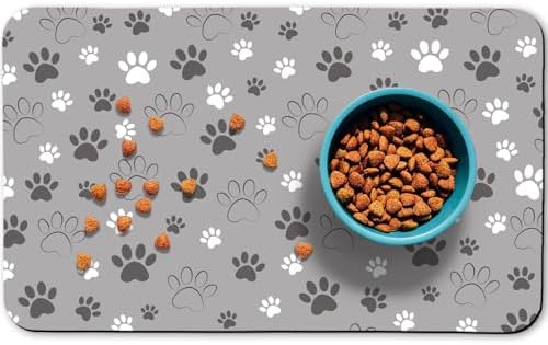 Dog Food Mat, Absorbent Water Bowl Mats Cat Pet Feeding Placemats Light Gray 24 * 16 inch by Zoeeya