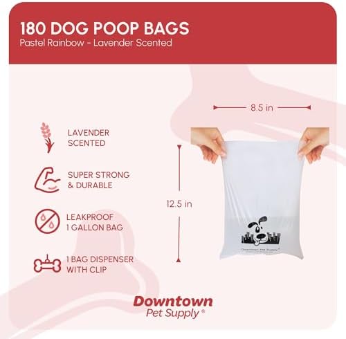 Downtown Pet Supply Scented Poop Bags for Dogs with Dispenser, 180 Count - Leak-Proof Dog Waste Bags and Bone-Shaped Dog Poop Bags Holder for Leash - Lavender Scented, 12.5" x 8.5" - Image 2