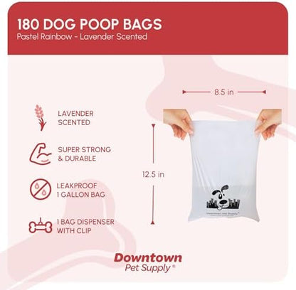 Downtown Pet Supply Scented Poop Bags for Dogs with Dispenser, 180 Count - Leak-Proof Dog Waste Bags and Bone-Shaped Dog Poop Bags Holder for Leash - Lavender Scented, 12.5" x 8.5" - Image 2