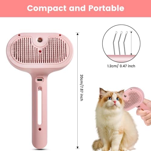 Steam Brush for Shedding Pets - Self-Cleaning Grooming Comb with Water Tank for Long & Short Haired Cats and Dogs (Pink) - Image 7