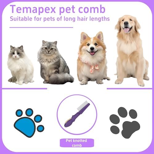 Pet Comb for Grooming Long Haired Cats & Dogs With Stainless Steel Metal Teeth for Shedding and Tangles, Non-slip & Anti-static rubber handle,Safe & Gentle Pet Grooming Comb - Image 2