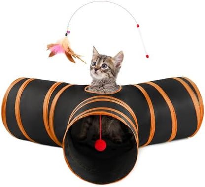 Love's cabin Cat Tunnel for Indoor Cats, 3-Way Collapsible Play Tunnel by Lovescabin