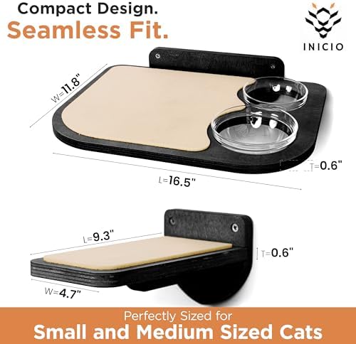 INICIO Cat Shelves - Feeding Shelf with 3 Cat Wall Steps - Natural Wood - Image 4