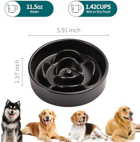 Black Ceramic Slow Feeder Dog Bowl for Small and Medium Breeds,6.1 in Slow Feeding Bowl,Puzzle Cat Dog Food Bowl for Fast Eater,Maze Dish Puzzle Bowl for Small Dogs and Cats - Image 2