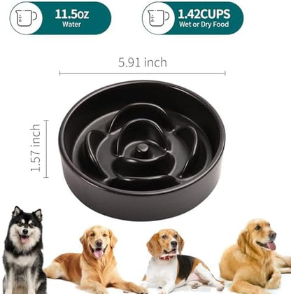 Black Ceramic Slow Feeder Dog Bowl for Small and Medium Breeds,6.1 in Slow Feeding Bowl,Puzzle Cat Dog Food Bowl for Fast Eater,Maze Dish Puzzle Bowl for Small Dogs and Cats - Image 2