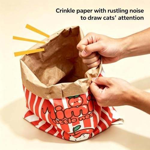 Large Crinkle Cat Sack 25.6 x 19.7 Inch Foldable Kraft Paper Cat Play Bag, Interactive Cat Hideaway Tunnel Toy, Multifunctional Cat House Decor for Kittens Small Pets - Image 6