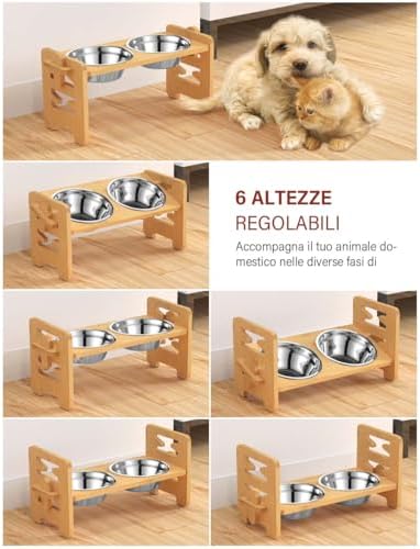 Vantic Elevated Dog Bowls with Mat, Adjustable Bowl Stand Small, Natural - Image 3