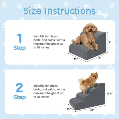 4-Step Dog Stairs, 19.8 Inch High Pet Steps for Small Dogs and Cats, Non-Slip Indoor Pet Ramp, Grey - Image 3