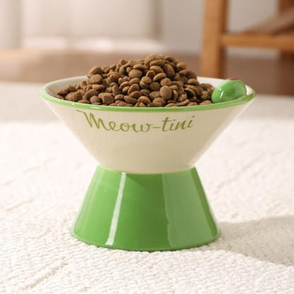 Elevated Cat Bowls Whisker Friendly. Ceramic Raised Whisker Fatigue Cat Bowl for Indoor Cats Protect The Spine and Prevent Vomiting,Meowtini Cat Bowl. KGCCIZI by KGCCIZI