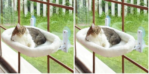 AMOSIJOY Cordless Cat Window Perch, Window Hammock for Cats with 4 Strong Suction Cups, Solid Metal Frame and Soft Cover, Indoor Cat Bed (Pack of 2) by AMOSIJOY