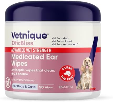 Vetnique Oticbliss Medicated Dog Ear Wipes, Yeast & Ear Infection Treatment by Vetnique