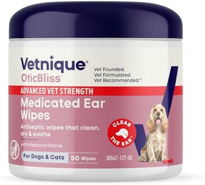 Vetnique Oticbliss Medicated Dog Ear Wipes, Yeast & Ear Infection Treatment by Vetnique