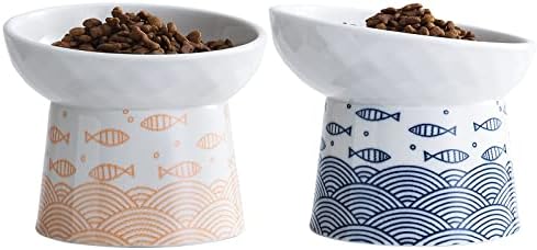 Ceramic Raised Cat Bowls, Elevated Tilted Cat Food and Water Bowls Set by OMAYKEY