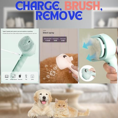 Pet Steam Brush for Cats Dogs, 3-in-1 Cat Grooming Tool with Water Spray and Quick Hair Release Button, Hair Removal Comb for Shedding, Steamy Brush (Geen) - Image 4