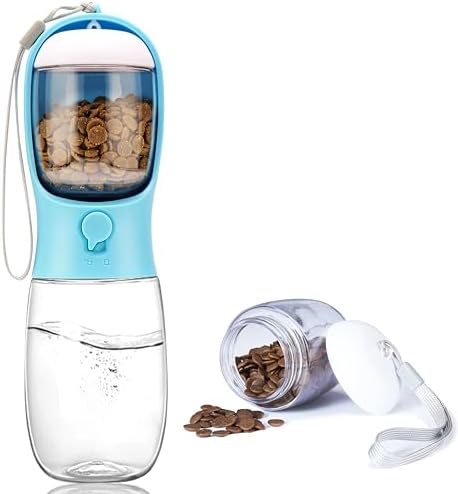 Dog Water Bottle with Food Container, Portable Leak Proof Pet Water Dispenser for Walking Hiking Travel, Puppy Essentials Accessories for Small Large Dogs, Dog Gifts (10oz/15oz/19oz) by AVELORA