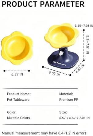 Elevated Pet Bowl with Stand, Flower Shape, Adjustable Height, Cat Dog Food Water Dis (Yellow Blue) - Image 4